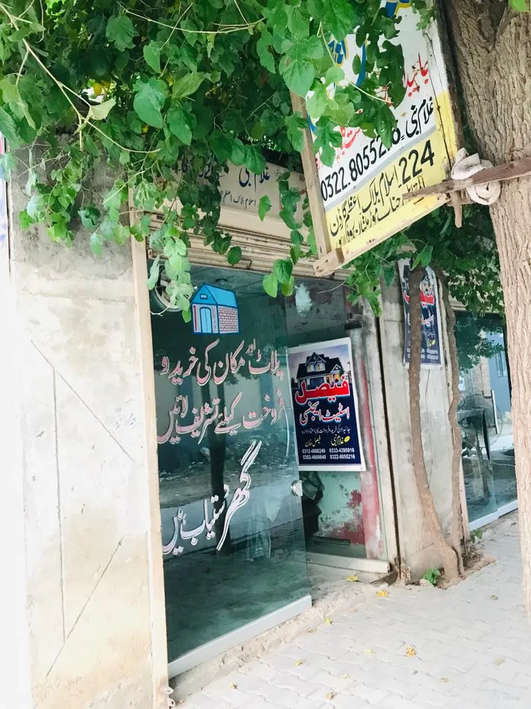 The office entrance under the tree, number 224 on the sign
